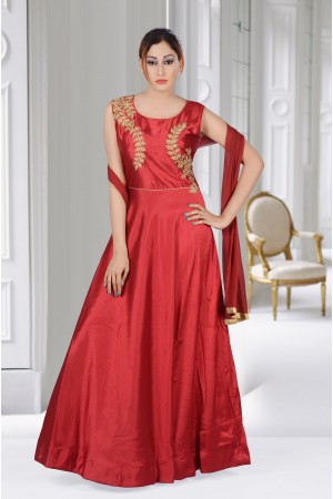 PRETTY MAROON COLOR SILK GOWN